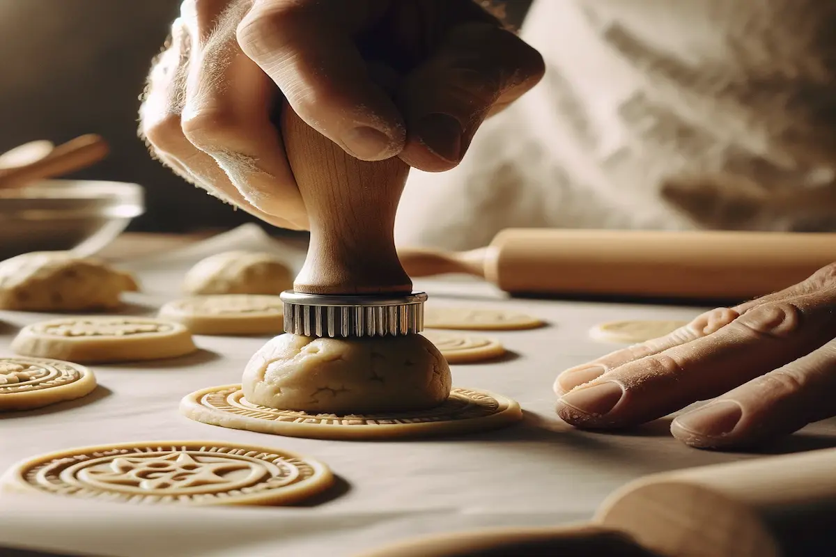 Cookie Stamping Process on Baking Sheet