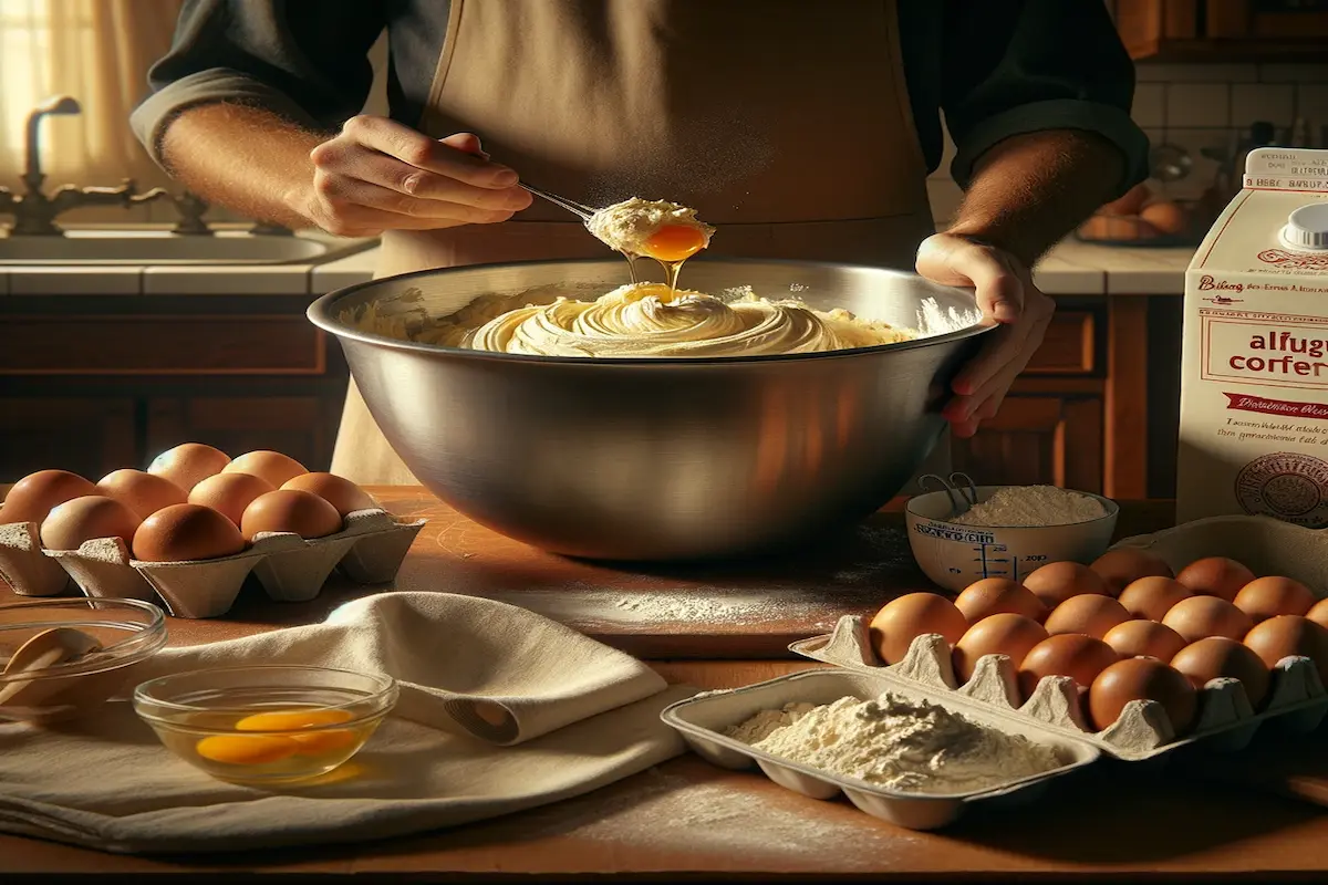 Step-by-step process of baking a pound cake in a home kitchen.