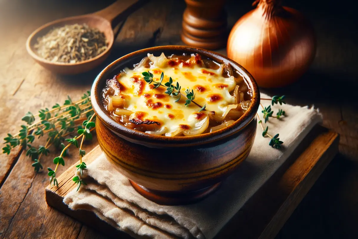 Bowl of Classic French Onion Soup with Cheese