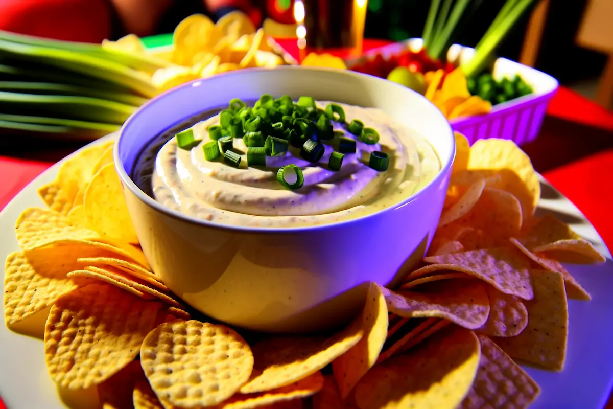 Creamy Onion Dip in a Bowl with Chips