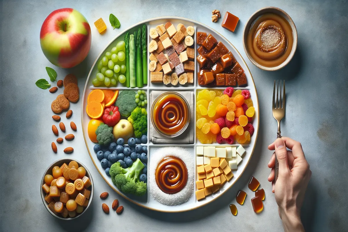 Balanced diet plate with a section for sweets