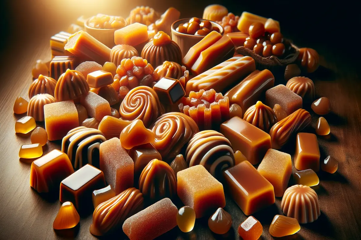 Assorted caramel sweets and candies