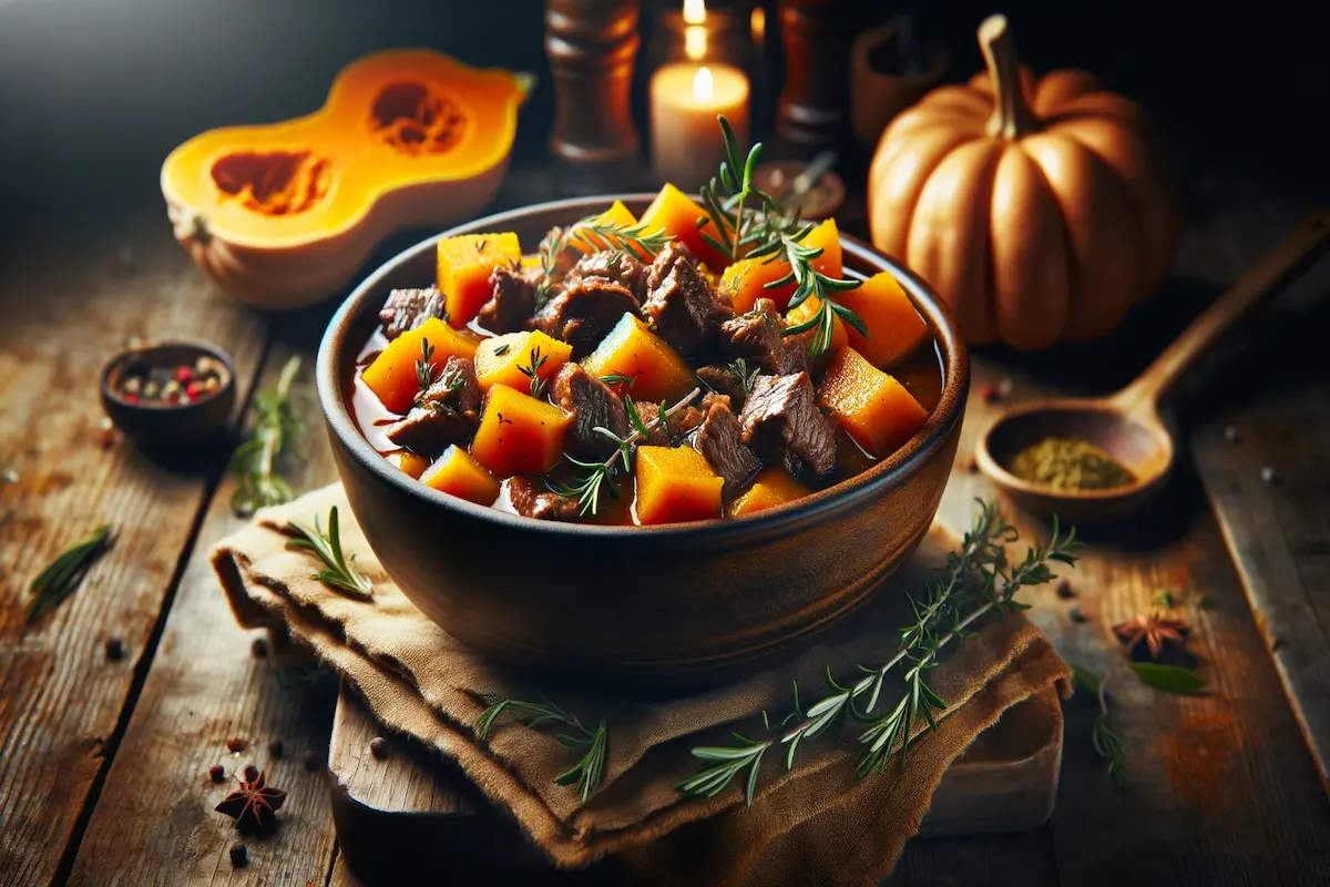 Savory Beef and Butternut Squash Stew in a Bowl