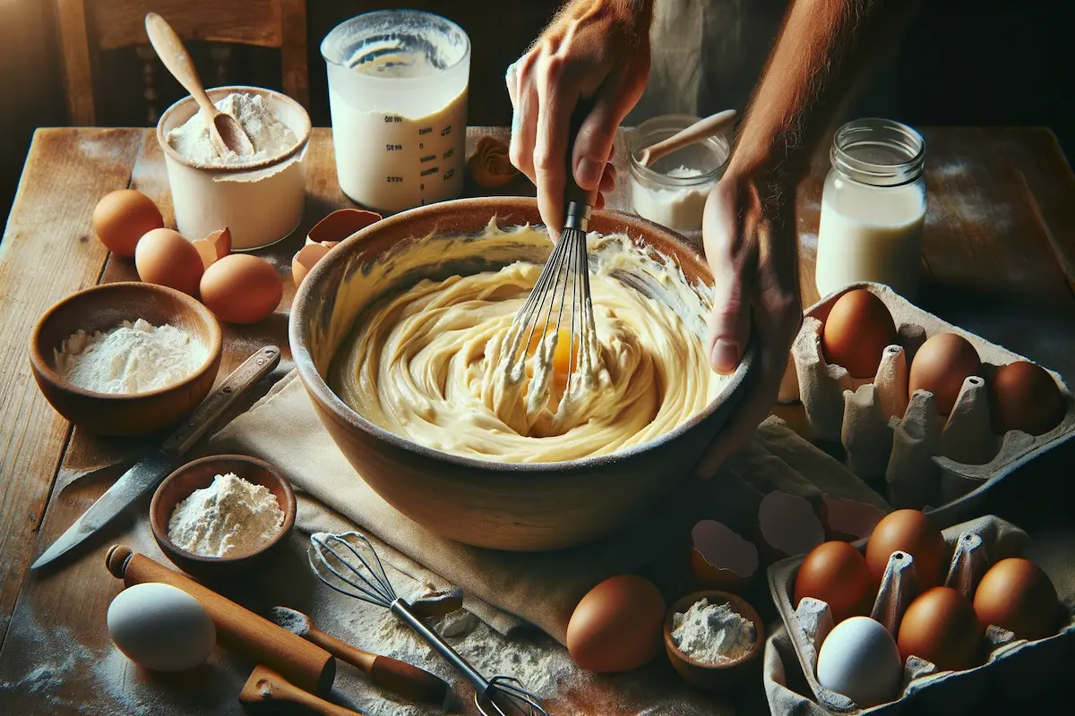 Preparing batter for Kentucky Butter Cake in kitchen