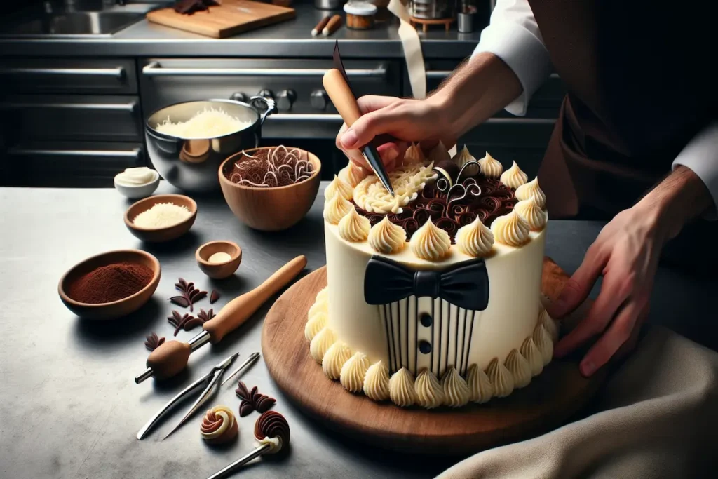 Decorating a Tuxedo Cake with Elegance