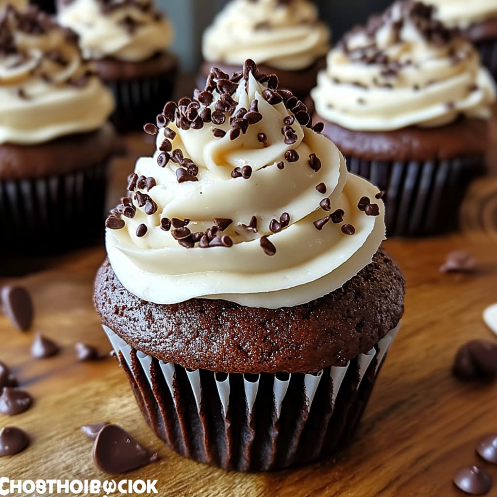 Brownie Cupcakes with vanilla frosting and chocolate sprinkles on top.